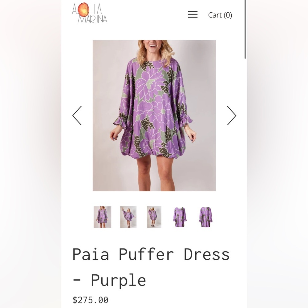 Aloha marina paia puffer dress. Brand new with tags, sold out online